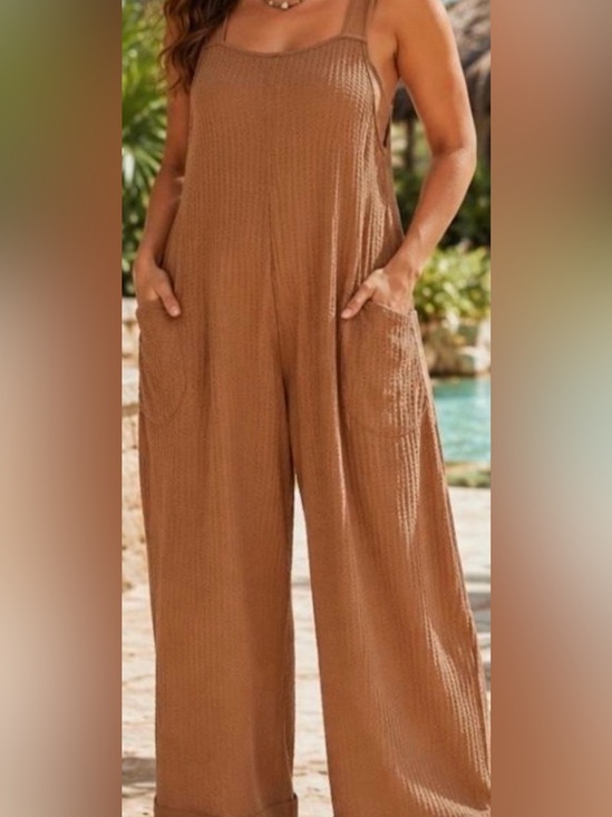 Zenana Outfitters Pants - Zenana Outfitters Brown Ribbed Sleeveless Jumpsuit -Brown NWOT
